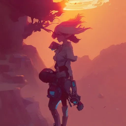 Image similar to overwhelmed with floating thoughts behance hd artstation by jesper ejsing, by rhads, makoto shinkai and lois van baarle, ilya kuvshinov, ossdraws, that looks like it is from borderlands and by feng zhu and loish and laurie greasley, victo ngai, andreas rocha