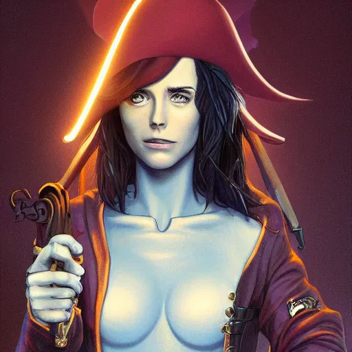 Prompt: kristen ritter as a pirate by michael whelan and tomer hanuka, close up portrait full of details, by makoto shinkai and thomas kinkade, matte painting, trending on artstation and unreal engine