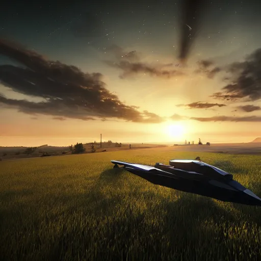 EVE Online starship, parked on a field of grass, | Stable Diffusion ...