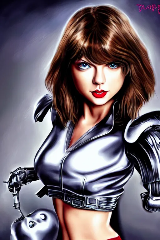 Image similar to Taylor Swift as Battle Angel Alita, oversize eyes, digital art