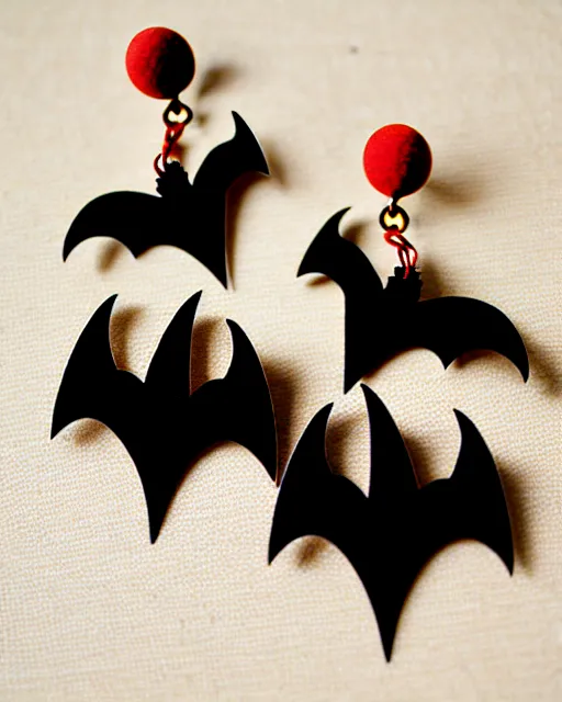 Image similar to spooky cartoon bat, 2 d lasercut earrings,