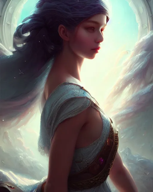 Prompt: a ( ( girl as personification of intellect ) ), beauty, fantasy, digital painting by krenz cush art, greg rutkowski, artgerm, laurie greasly, wlop, intricate, highly detailed!!, sharp focus, smooth, epic composition, unreal engine, masterpiece, 8 k, interesting background