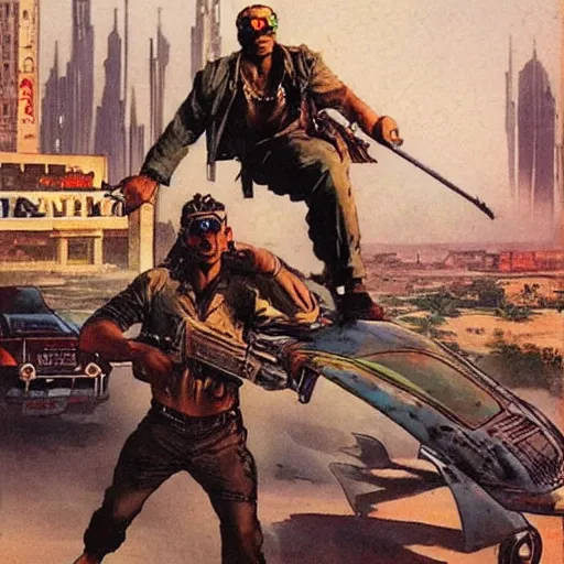 Image similar to gta : dubai, by frank frazetta