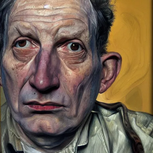Image similar to high quality high detail painting by lucian freud, hd, portrait of an upset thief, photorealistic lighting