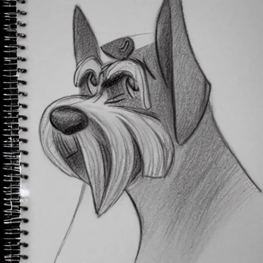 Image similar to milt kahl pencil sketch of happy mini schnauzer