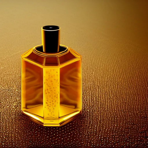 Image similar to perfume bottle lying in a golden puddle of rich honey, honeycomb, and gold lillies, path traced, environment, up close shot, zen white minimalist background