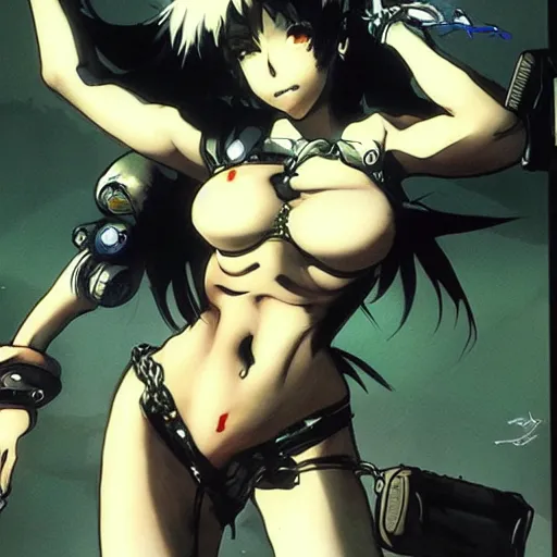 Image similar to 🍌 🤯 🍒 beautiful monster girl, yoji shinkawa