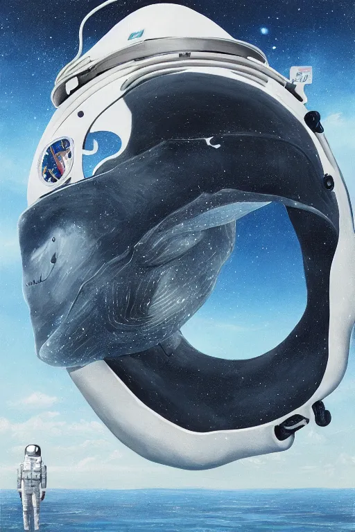 Prompt: whale shaped astronaut suit, whale, oil on canvas, intricate, portrait, 8 k highly professionally detailed, hdr, cgsociety