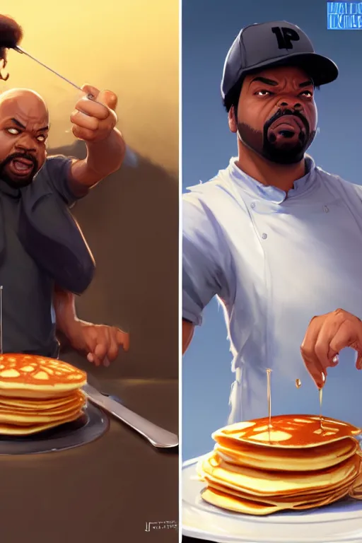 Image similar to ice cube cooking pancakes animation pixar style, by magali villeneuve, artgerm, jeremy lipkin and michael garmash, rob rey and kentaro miura style, golden ratio, trending on art station