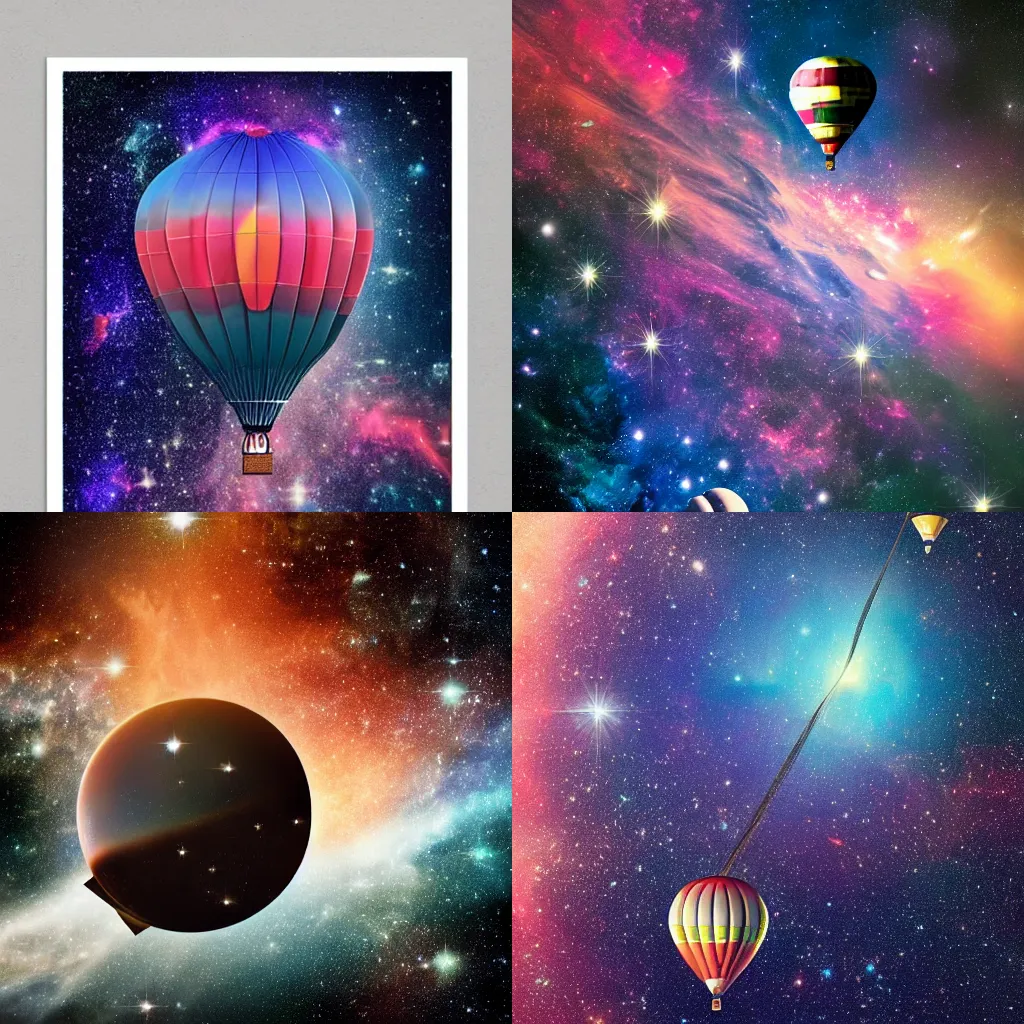 Prompt: An air balloon in the midst of space, NASA Poster, Galaxy, nebula