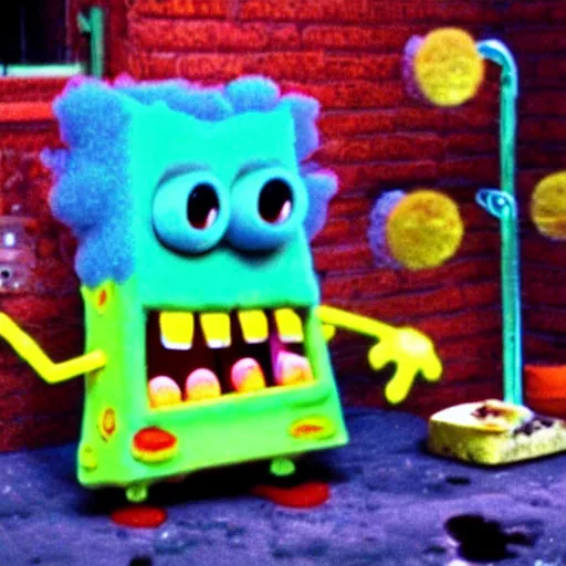 Prompt: scart sponge bob, horror, dark, scary