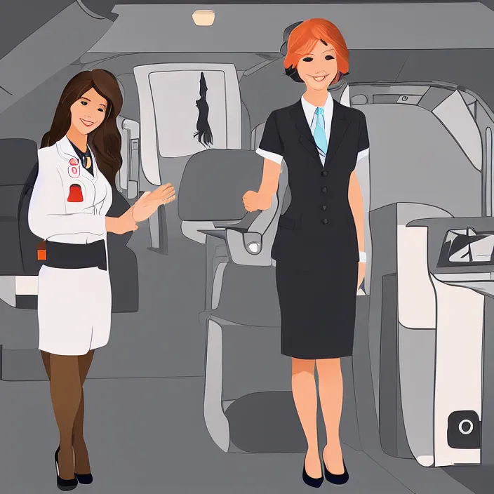 Prompt: pixta.jp Vector Art!!!! female flight attendant