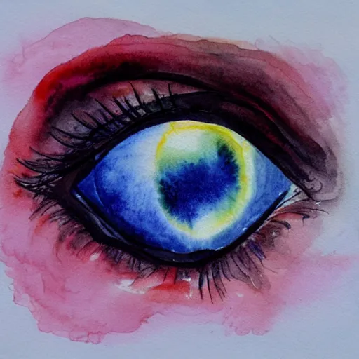 Image similar to a beautiful eye in the middle of a galaxy, watercolour