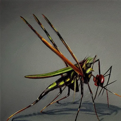 Image similar to realistic painting of mosquito trending on art station highly detailed