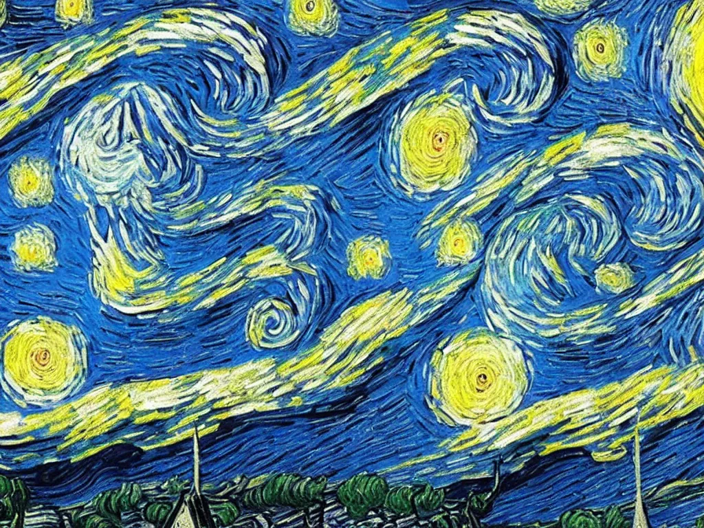 Prompt: van gogh starry night flipped on its side