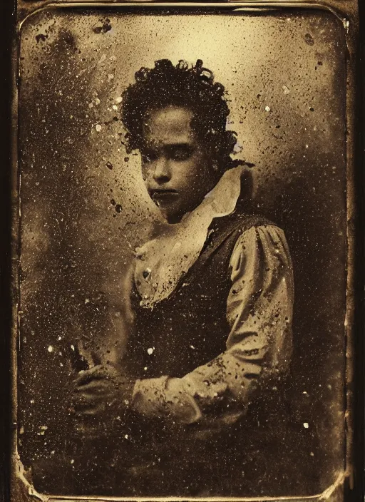 Image similar to old wetplate daguerreotype portrait with crackle skin, explosion of data fragments, fractal, intricate, elegant, highly detailed, parallax, leica, medium format, subsurface scattering, by jheronimus bosch and greg rutkowski and louis jacques mande daguerre