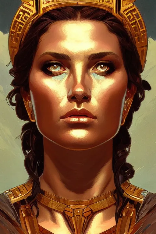 Prompt: pixel art of the Greek godess Hera looking angry, rusty armor, portrait, digital painting, artstation, concept art, beautiful face, symmetric face, cinematic, by Artgerm and Greg Rutkowski and Alphonse Mucha
