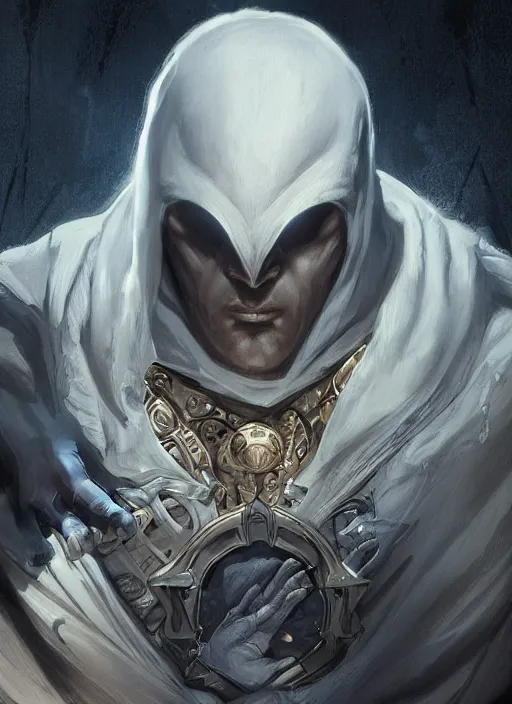 Image similar to digital _ painting _ of _ moon knight _ by _ filipe _ pagliuso _ and _ justin _ gerard _ symmetric _ fantasy _ highly _ detailed _ realistic _ intricate _ port