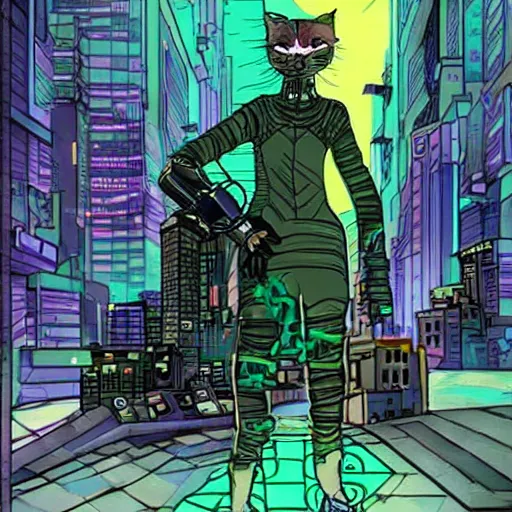 Image similar to saimese cat cyberpunk dsytopian future