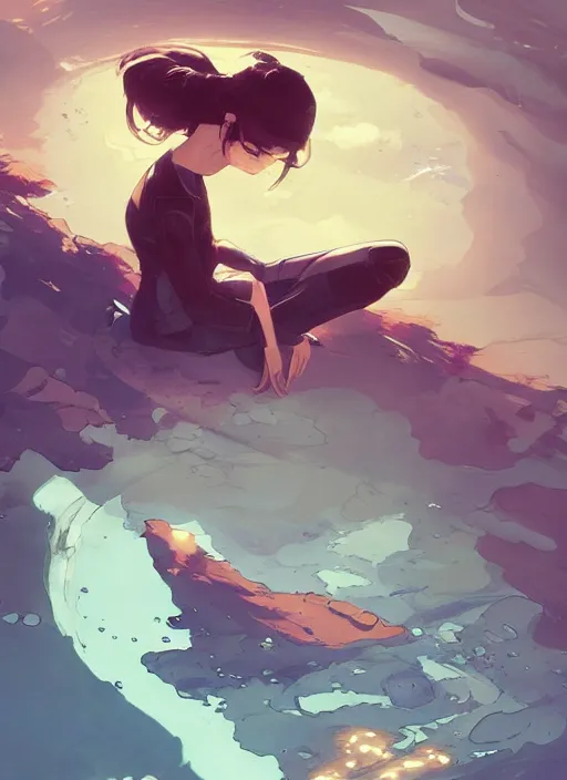 Image similar to overwhelmed with floating thoughts behance hd artstation by jesper ejsing, by rhads, makoto shinkai and lois van baarle, ilya kuvshinov, ossdraws, that looks like it is from borderlands and by feng zhu and loish and laurie greasley, victo ngai, andreas rocha