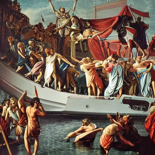 Prompt: the assassination of julius caesar on a yacht highly detailed concept art