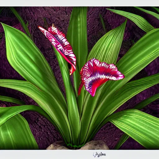 Image similar to a pogonia with a bromeliad pattern, digital art. trending on art station, unreal engine.