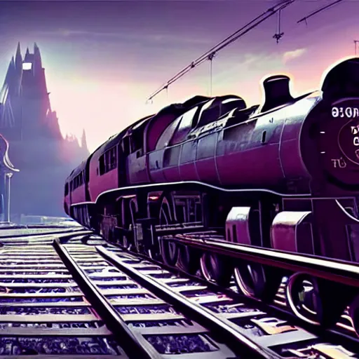 Prompt: :: Train to Hogwarts :: cyberpunk style :: Makoto Shinkai cyberpunk style :: Cinematography by Zack Snyder ::8k resolution :: cinematic shot :: epic :: awe :: masterpiece