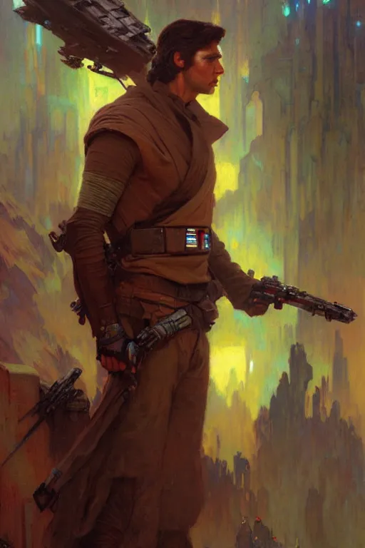 Image similar to attractive man, star wars, cool colors, painting by gaston bussiere, craig mullins, greg rutkowski, alphonse mucha