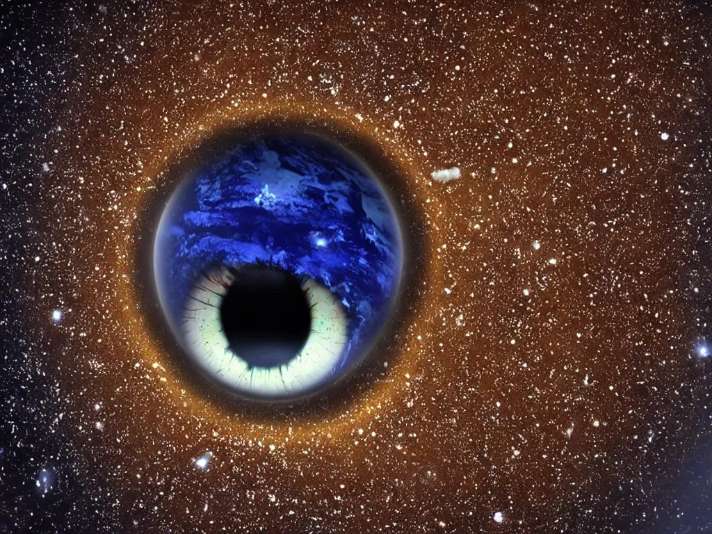 Image similar to close-up of someone's real-life eyeball with the entire earth, stars, and space reflected in it, 8k resolution, unreal engine