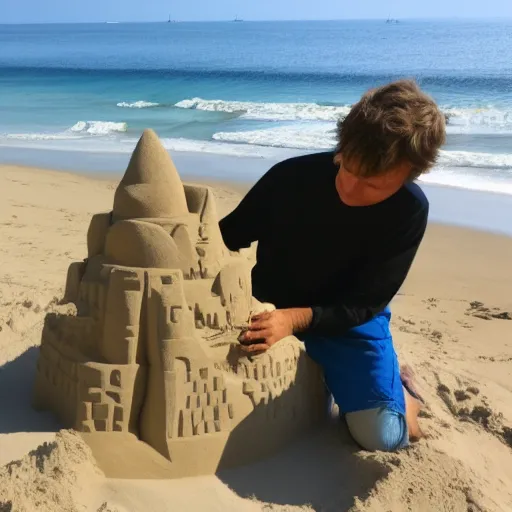 Image similar to Yoda building a sand castle on the beach