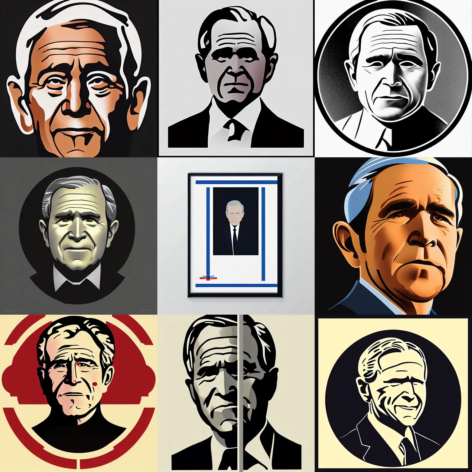 Prompt: icon of george w bush stylized minimalist behance by syd mead, william - adolphe bouguereau
