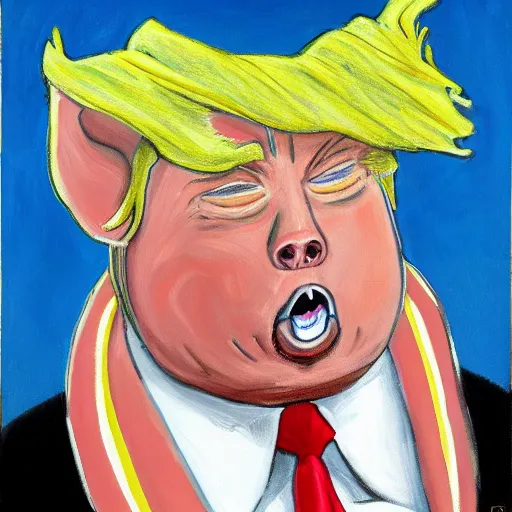 Image similar to donald trump as a pig, painting