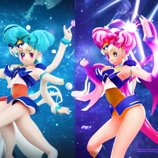 Image similar to super sailor moon vs absolute evil extreme details volumetric lighting epic dramatic realistic unreal engine render