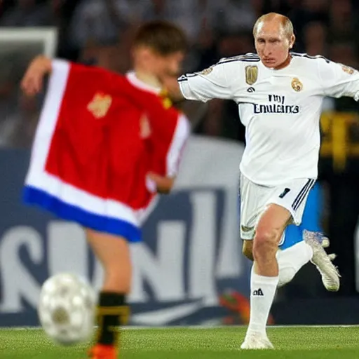 Prompt: Putin as Real Madrid football player