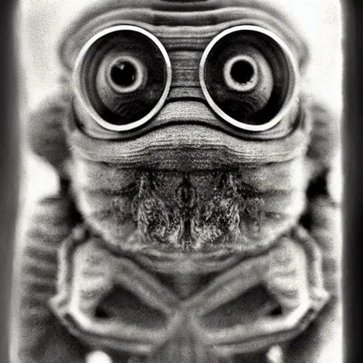 Prompt: tardigrade!!! humanoid. daguerreotype portrait photograph. inspired by gerard grom and ansel adams. beautiful. cute. happy. highly detailed. old timey.