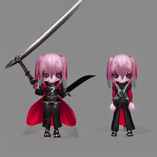 Prompt: cute fumo plush of a sword wielding paladin, shadow armor, glasses, monster girl, vray