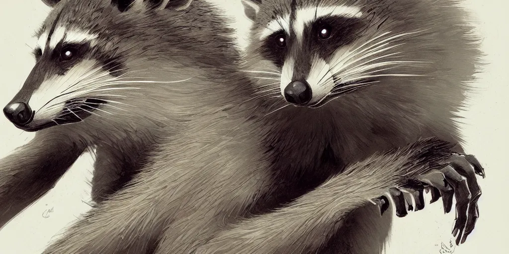 Image similar to highly detailed beautiful photography of raccoon, splash, sharp focus, dramatic, dynamic lighting, elegant, harmony, beauty, masterpiece, by riccardo federici, by james jean, by craig mullins, by durero, by lois van baarle, by makoto shinkai, by greg tocchini, by greg rutkowski, illustration, ink draw, pen, spatula
