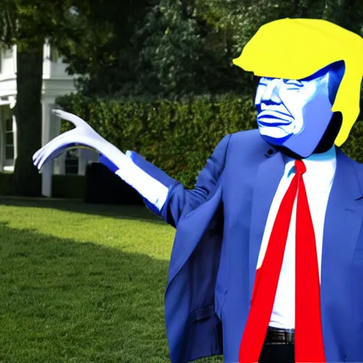 Prompt: skinny donald trump on the white house lawn realistic, detailed, high quality, photorealism, 8k