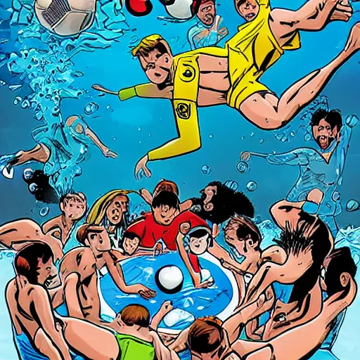 Prompt: underwater soccer championship, comic book style