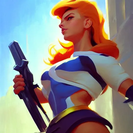 Image similar to Greg Manchess portrait painting of SheRa as Overwatch character, medium shot, asymmetrical, profile picture, Organic Painting, sunny day, Matte Painting, bold shapes, hard edges, street art, trending on artstation, by Huang Guangjian and Gil Elvgren and Sachin Teng