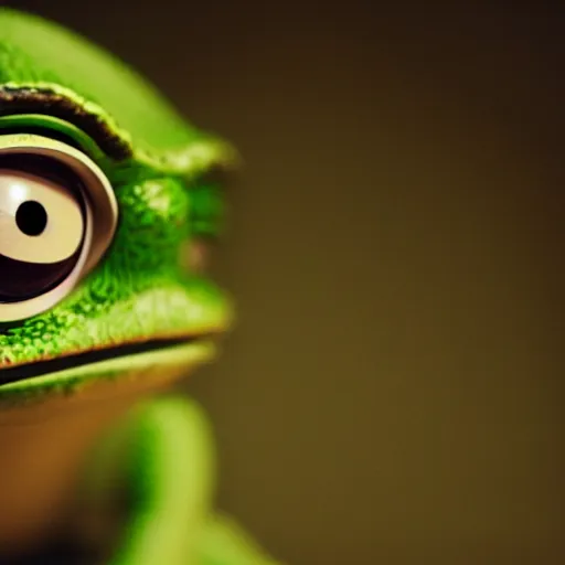 Prompt: closeup potrait of pepe frog behind a laptop in a dark room, screen light, sharp, detailed face, magazine, press, photo, Steve McCurry, David Lazar, Canon, Nikon, focus