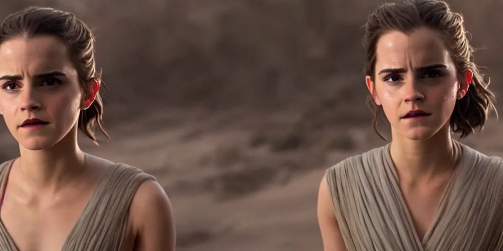 Prompt: emma watson as rey in the new star wars movie, cinematic, detailed, ultrawide