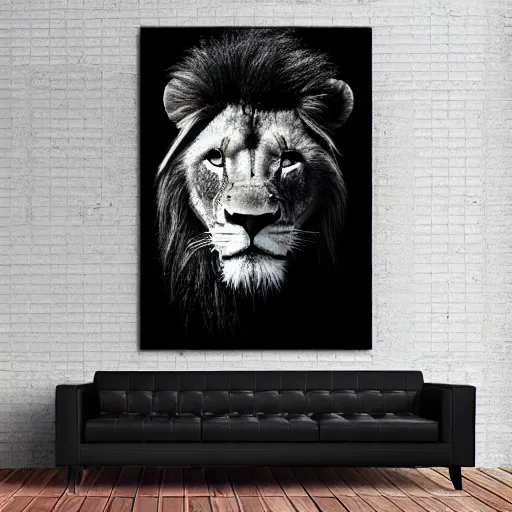 Image similar to black canvas, lion, neon lights, strawberry, dja