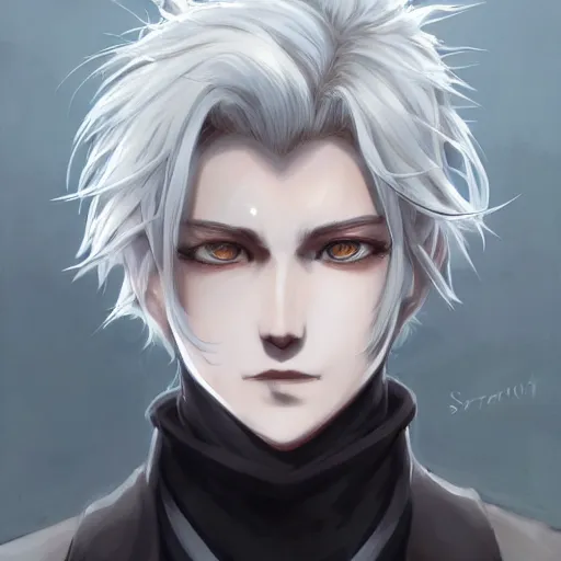 Premium AI Image | Anime Man With White Hair and Golden Eyes