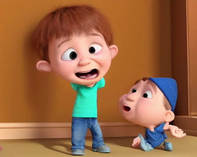 Prompt: detailed cartoon portrait of a little boy with a runny nose singing to his grandpa, 3 d pixar, sharp high quality