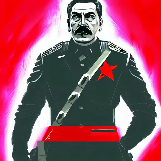 Image similar to cyberpunk joseph stalin as the leader of a futuristic communist society, cybernetics, sharp lines, digital, artstation, colored in