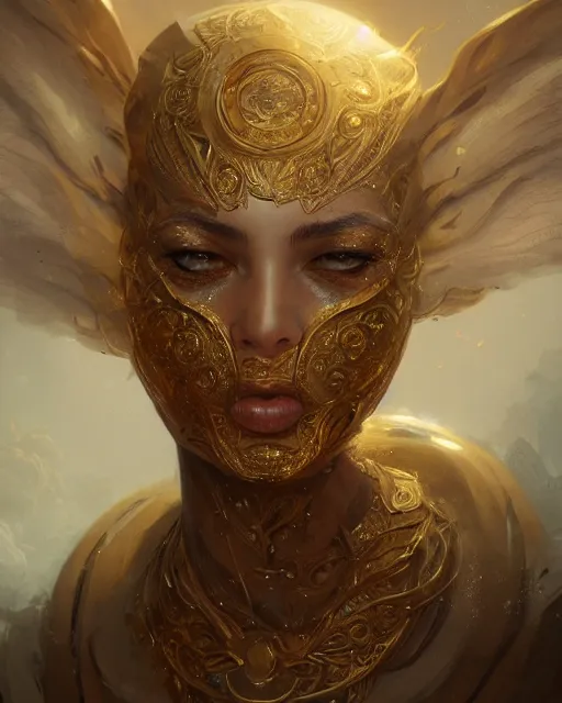 Image similar to A golden hulong resting, beautiful face, highly detailed face, close-up, fantasy art, monster art, in the style of greg rutkowski, illustration, epic, fantasy, intricate, hyper detailed, artstation, concept art, smooth, sharp focus, ray tracing