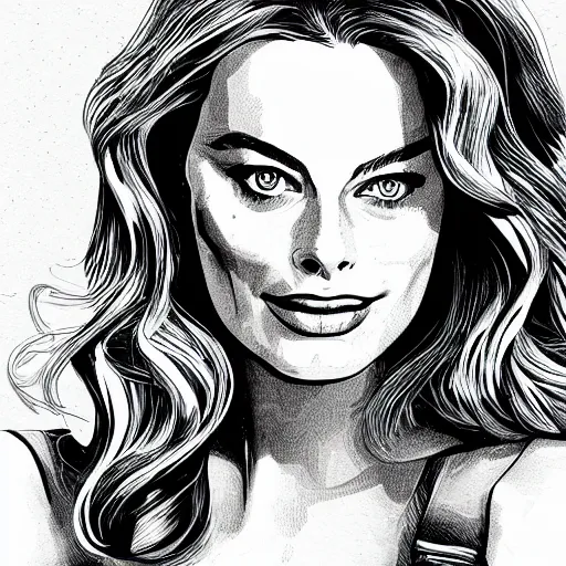 Image similar to An illustration of margot robbie in the style of andre ducci