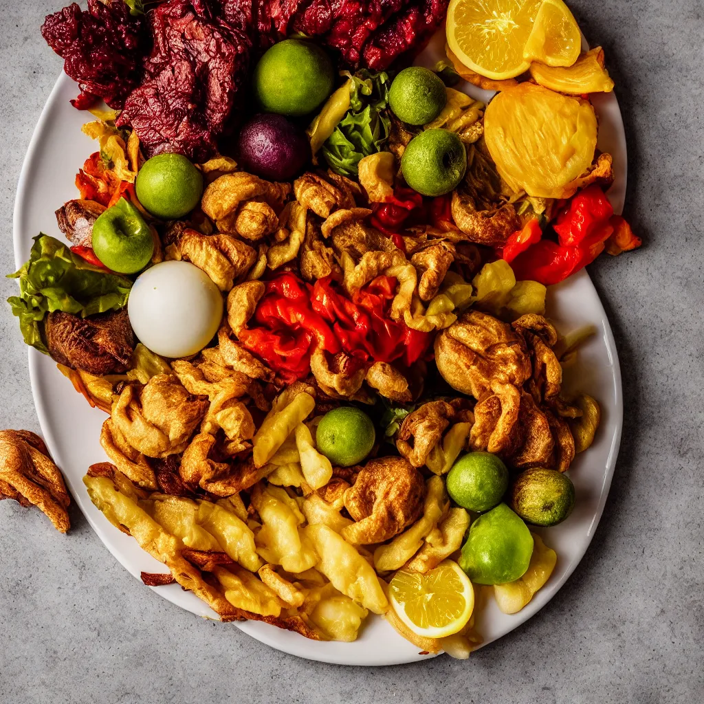 Prompt: closeup of a plate of food, instagram, studio lighting, sharp focus, 4 k