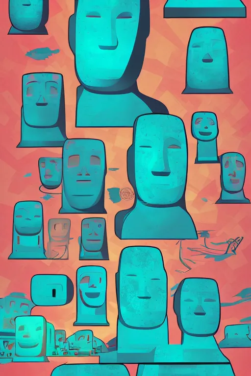 Image similar to abstract moai statue geometric cutout digital illustration cartoon colorful beeple